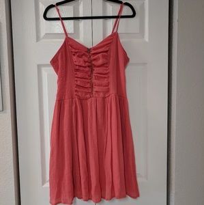 Xhilaration Coral Ruched Front Dress with POCKETS!